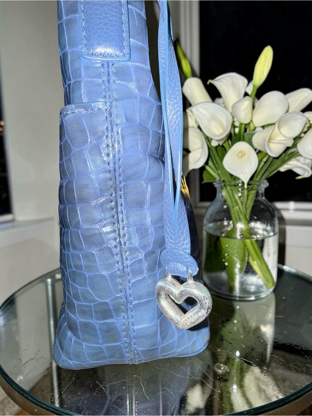 Brighton Blue Croc-Embossed Shoulder Bag EUC - Picture 8 of 12